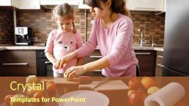  Presentation with mom daughter - Presentation design consisting of mom-and-daughter-prepare background and a red colored foreground