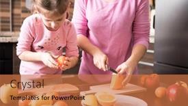  Presentation with mom daughter - Presentation theme consisting of mom-and-daughter-prepare background and a coral colored foreground