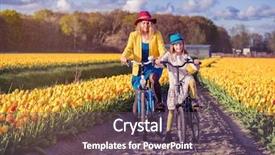  Presentation with man riding big bike motor - Audience pleasing presentation theme consisting of mom and daughter riding bikes backdrop and a violet colored foreground