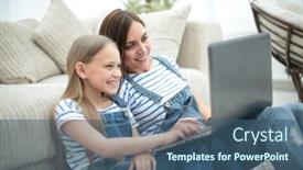  Presentation with mom daughter - Beautiful theme featuring mom-and-daughter-sitting backdrop and a ocean colored foreground