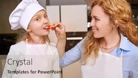  Presentation with family healthy eating - Audience pleasing slide deck consisting of mom-and-daughter-taste-fresh backdrop and a coral colored foreground