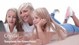  Presentation with navy video - Beautiful slide set featuring mom-and-daughters-watching backdrop and a coral colored foreground