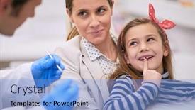  Presentation with exam - Presentation theme having mom-and-dentist-trying background and a light blue colored foreground