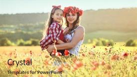  Presentation with mom - Presentation design consisting of mom and her 6 years old child playing in spring flower field background and a yellow colored foreground