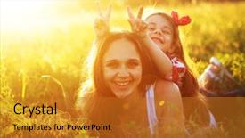  Presentation with mom - Audience pleasing slide deck consisting of mom and her 6 years old child playing in spring field backdrop and a gold colored foreground