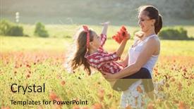  Presentation with mom - Beautiful PPT theme featuring mom and her 6 years old child playing in spring flower field backdrop and a yellow colored foreground