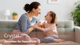  Presentation with mom daughter - Presentation theme enhanced with mom-and-her-child-daughter background and a coral colored foreground