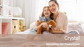  Presentation with happy mothers day - Colorful presentation design enhanced with mom and her daughter child backdrop and a coral colored foreground