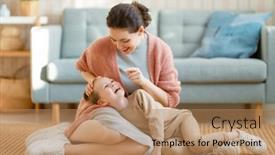  Presentation with mom - PPT layouts having mom-and-her-daughter-child background and a coral colored foreground