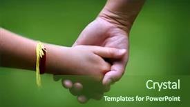  Presentation with mom daughter - PPT theme enhanced with her young daughter holding hands background and a forest green colored foreground