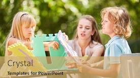  Presentation with mom kids - Cool new PPT layouts with mom-and-kids-assemble-miniature backdrop and a yellow colored foreground