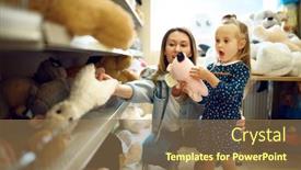  Presentation with mom - Amazing PPT theme having mom-and-little-girl-choosing backdrop and a coral colored foreground