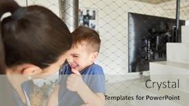  Presentation with living room - PPT theme having mom-and-son-have-fun background and a light gray colored foreground