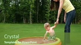  Presentation with mom - Colorful slides enhanced with mom and son playing outdoors in kiddie pool backdrop and a tawny brown colored foreground