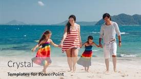  Presentation with mom kids - Slide deck having mom dad and two their kids walking at the tropical beach background and a lemonade colored foreground