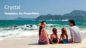  Presentation with mom kids - PPT layouts featuring mom dad and two their kids walking at the tropical beach background and a light blue colored foreground