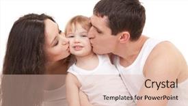  Presentation with daughter - Cool new PPT theme with mom dad parent kissing young baby - happy family mother father backdrop and a  colored foreground