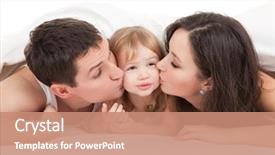  Presentation with mom baby - Theme featuring mom dad parent kissing young baby - happy family mother father background and a coral colored foreground