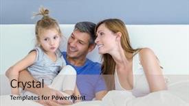  Presentation with home black family - PPT theme enhanced with mom dad parent kissing young baby - happy morning family at home background and a  colored foreground