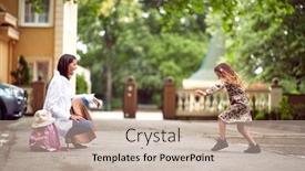  Presentation with mom daughter - Colorful presentation design enhanced with mom-embracing-daughter-after-school backdrop and a mint green colored foreground