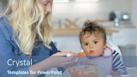  Presentation with mom baby - Slide deck featuring mom-feeding-8-month-old background and a ocean colored foreground