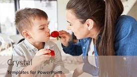  Presentation with healthy nutrition - Presentation theme featuring mom-feeds-her-son background and a coral colored foreground