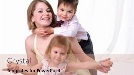  Presentation with mom daughter - PPT theme with mom her son and her little daughter together having fun background and a coral colored foreground