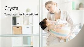  Presentation with mom baby - PPT theme enhanced with mom holding her sleepnig baby background and a sky blue colored foreground