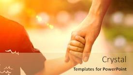  Presentation with mom baby - Beautiful PPT layouts featuring mom holds the baby by the hand backdrop and a yellow colored foreground