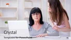  Presentation with mom daughter - Slide deck consisting of mom how to use computer background and a light gray colored foreground