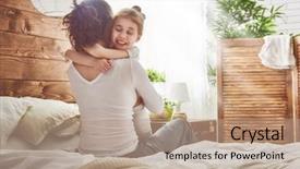  Presentation with displaying a happy mother cudd - Presentation theme having mom kid - happy loving family mother background and a coral colored foreground