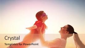  Presentation with mother child - Amazing PPT theme having mom kid - mother and her child girl backdrop and a coral colored foreground