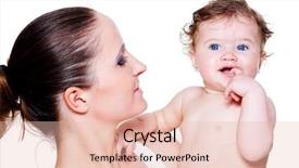  Presentation with diaper - Colorful presentation theme enhanced with mom looking at curly baby backdrop and a lemonade colored foreground