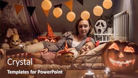  Presentation with mom daughter - Slide set enhanced with mom-looks-at-the-sleeping background and a tawny brown colored foreground