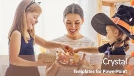  Presentation with kids candy - Slides having mom treats children with candy background and a coral colored foreground