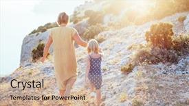  Presentation with mountain top - Colorful slide deck enhanced with mom walking with her child backdrop and a  colored foreground