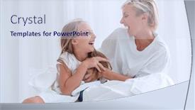  Presentation with mom daughter - Audience pleasing PPT theme consisting of mom with her little daughter backdrop and a sky blue colored foreground