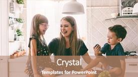  Presentation with toddler eating - Audience pleasing PPT theme consisting of mom with her two children backdrop and a coral colored foreground