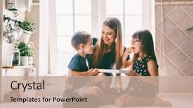  Presentation with toddler eating - Theme featuring mom with her two children background and a coral colored foreground