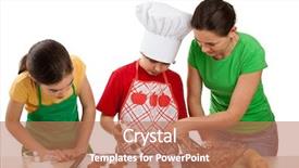  Presentation with mom kids - Colorful PPT theme enhanced with mom with kids making cakes backdrop and a coral colored foreground