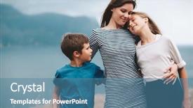  Presentation with veteran mom childre - PPT theme enhanced with mom with two preteen children background and a teal colored foreground