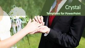  Presentation with bride and groom - Slides with moment when the groom put background and a tawny brown colored foreground