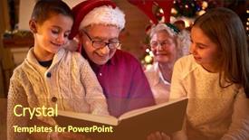  Presentation with family reading - PPT theme enhanced with moments of family togetherness-reading background and a tawny brown colored foreground