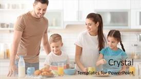  Presentation with family system - Cool new PPT theme with mommy - happy family having breakfast together backdrop and a soft green colored foreground