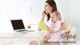  Presentation with mother baby - PPT layouts with mommy - young mother holding baby while background and a soft green colored foreground