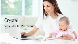  Presentation with working mother - Cool new theme with mommy - young mother holding baby while backdrop and a sky blue colored foreground