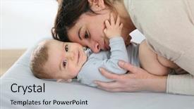  Presentation with baptism baby boy - Audience pleasing theme consisting of mommy cuddling baby boy backdrop and a light gray colored foreground