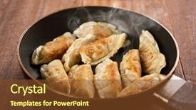  Presentation with vintage cooking - Slide set enhanced with momo son - close up cooking fried dumplings background and a tawny brown colored foreground