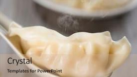  Presentation with chinese food - Slide set consisting of momo son - close up fresh boiled dumpling background and a coral colored foreground