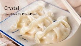  Presentation with dining table - Beautiful PPT theme featuring momo son - close up fresh dumpling backdrop and a lemonade colored foreground